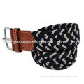 Striped Military Belt, Made of Alloy, Elastic Webbing, Leather, OEM Orders are Welcome